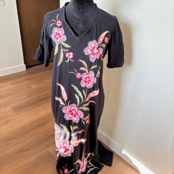 Johnny Was Black Floral Embroidered Short Sleeve Maxi Dress Medium - Picture 1 of 7